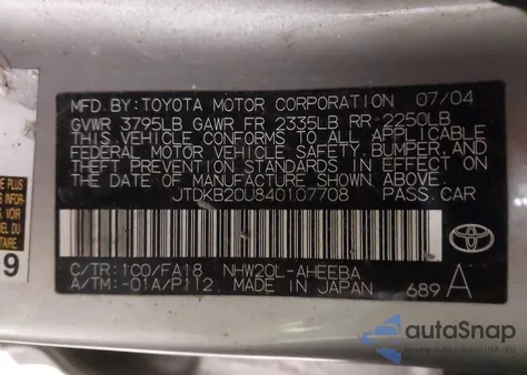2004 Toyota Prius from USA, damaged, VIN JTDKB20U840107708